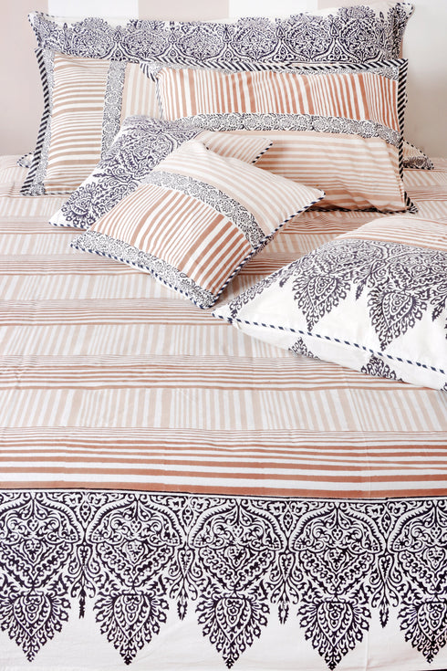 20s Cotton Cushion Cover in Block Print with Piping